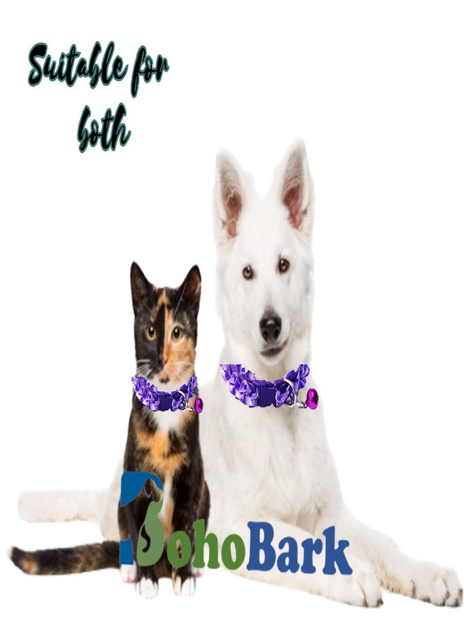 BohoBark Sweet Flower Design Dog Collars Puppy Necklace with Bell Charm for Small Dogs -Purple - Image 4